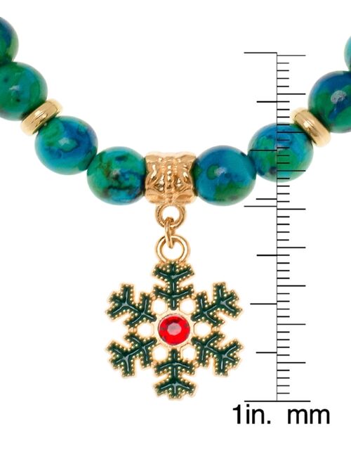 MACY'S Gold Plated Beaded Snowflake Charm Stretch Bracelet