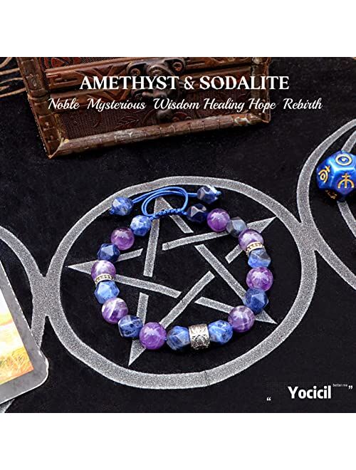 Yocicil Amethyst Bracelet for Men (10mm) Sodalite Gemstone Purple Beaded Bracelet Good Luck Bracelet Healing Crystal Bracelet Happiness Gifts,Couples Bracelets (Amethyst 