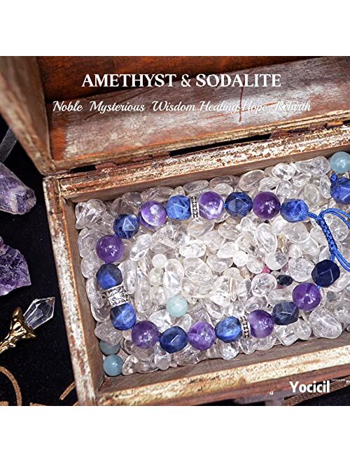 Yocicil Amethyst Bracelet for Men (10mm) Sodalite Gemstone Purple Beaded Bracelet Good Luck Bracelet Healing Crystal Bracelet Happiness Gifts,Couples Bracelets (Amethyst 