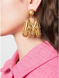MO lettering drop earrings