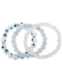 MACY'S 3 Pc. Set Aquamarine, Jade, & Cubic Zirconia Evil Eye Stretch Bracelets