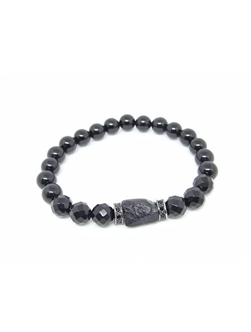 Generic Handmade Natural Stone Black Tourmaline & Black Onyx Beaded Bracelet Men's Women's