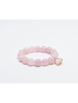 KATIE'S COTTAGE BARN Faceted Rose Quartz Gemstone with Blush Pink Crystal Pendant Bracelet