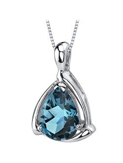 London Blue Topaz Designer Teardrop Pendant Necklace for Women 925 Sterling Silver, Natural Gemstone Birthstone, 2 Carats Pear Shape 10x7mm, with 18 inch Chain