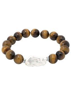 Aleure Precioso Gemstone & Biwa Cultured Pearl Stretch Bracelet