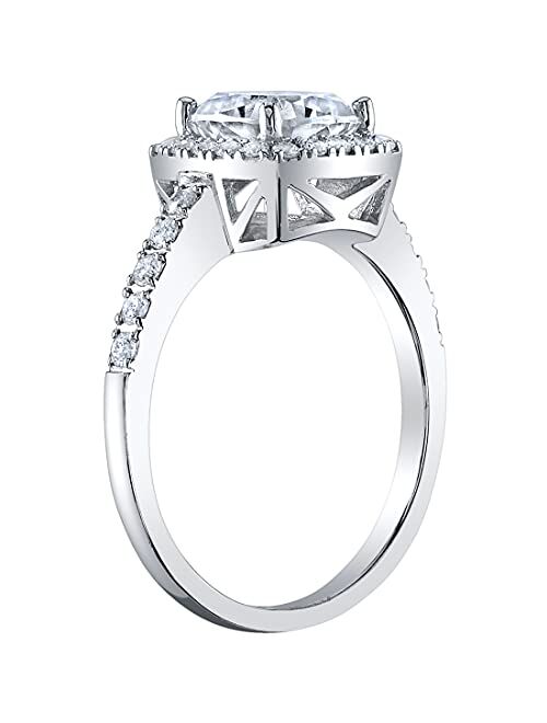 Peora Moissanite Cushion Cut Halo Engagement Ring and Wedding Band Bridal Set in Sterling Silver, 2 Carat Center, DE Color, VVS Clarity, Sizes 4 to 10