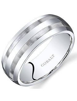 Mens 8mm Cobalt Wedding Band Ring Beveled Edge Brush Stripes Sizes 7 to 14