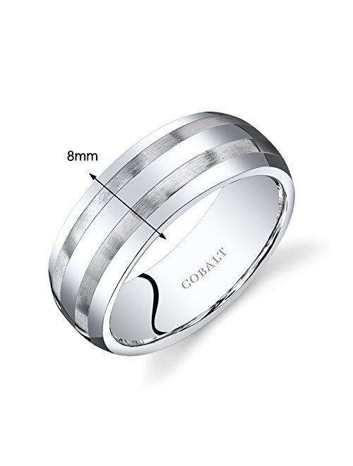 Peora Mens 8mm Cobalt Wedding Band Ring Beveled Edge Brush Stripes Sizes 7 to 14