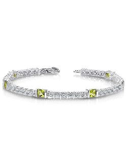 Peridot and Cubic Zirconia Designer Tennis Bracelet for Women 925 Sterling Silver,4.75 Carats total, 46 Pieces Round and Princess Cut, 7 1/4 inch length