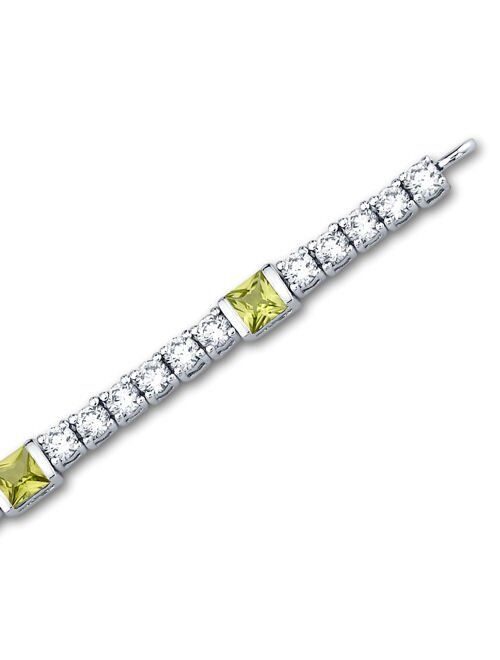 Peora Peridot and Cubic Zirconia Designer Tennis Bracelet for Women 925 Sterling Silver,4.75 Carats total, 46 Pieces Round and Princess Cut, 7 1/4 inch length