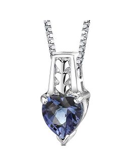 Simulated Alexandrite Heart Solitaire Pendant Necklace for Women 925 Sterling Silver, Color Changing 3 Carats Heart Shape 8mm, with 18 inch Chain