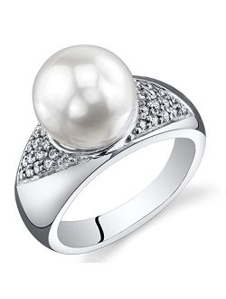 Majestic Freshwater Cultured White Pearl Ring (8.5-9mm) Sterling Silver CZ Accent Sizes 5 to 9