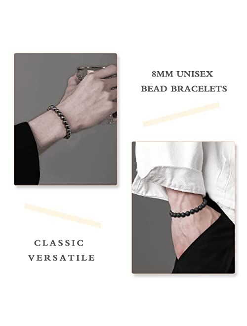 Leocuci 12PCS 8mm Semi-precious Beaded Bracelets for Men Women Healing Stretch Round Bead Crystal Gemstones Bracelets