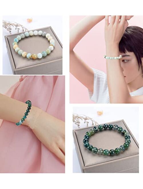 SONNYX 12Pcs 8MM Healing Stone Beaded Bracelets for Women Men Semi-Precious Gemstones Bracelets Crystal Beaded Bracelet Unisex Adjustable Stretch Bracelets