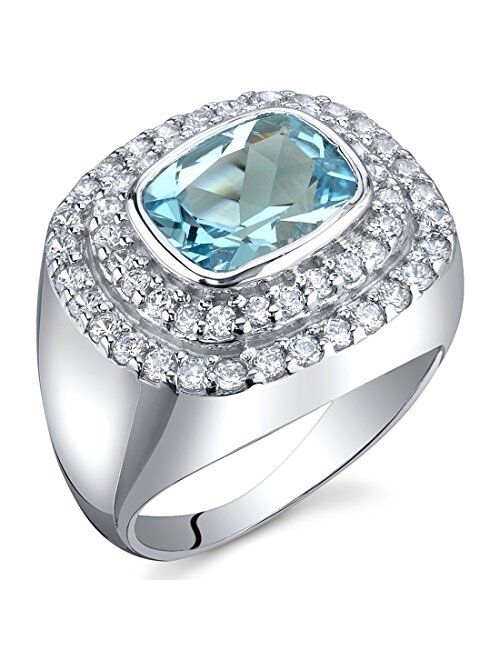 Peora Swiss Blue Topaz Cocktail Ring Sterling Silver Rhodium Nickel Finish 2.25 Carats Sizes 5 to 9