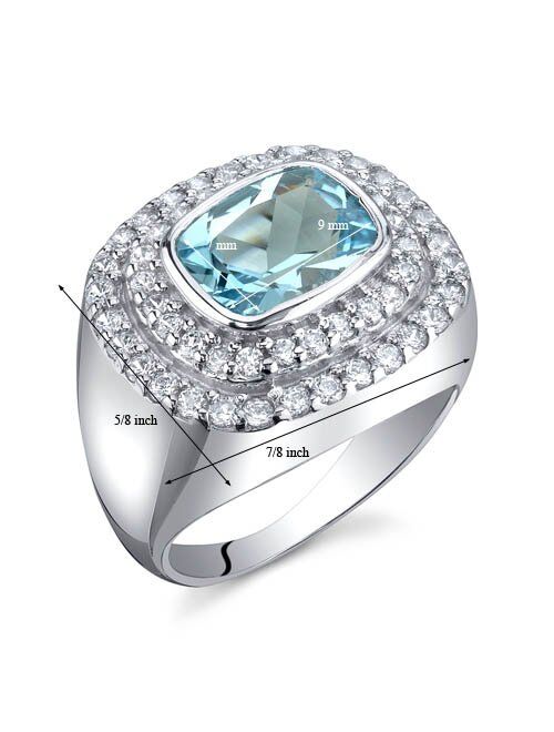 Peora Swiss Blue Topaz Cocktail Ring Sterling Silver Rhodium Nickel Finish 2.25 Carats Sizes 5 to 9