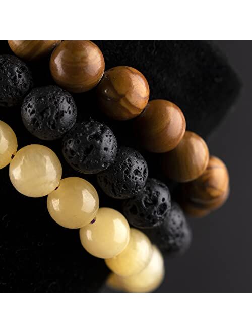 TIGERSTAR Natural Lava Rock Beads Bracelet,Stretch Elastic Bracelets,Adjustable Braided Rope Gemstone Bracelets for Men Women
