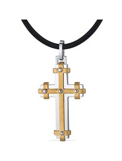 Cross Pendant for Men and Women, Custom Two-Tone Stainless Steel and Brass Modern Design with 18 2 inch Black Cord