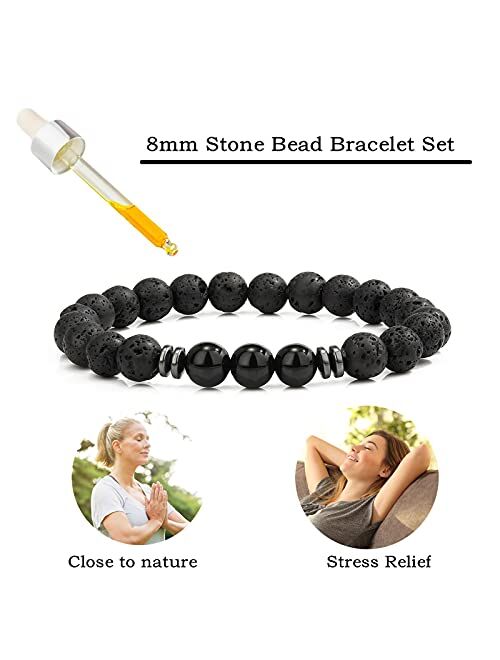 MengPa Mens Beaded Bracelets Matte Lava Rock Volcanic Stone Beads for Women Stretch Bracelet Fashion Jewelry