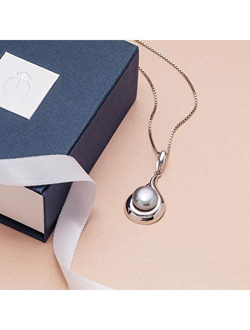 Peora Freshwater Cultured Grey Pearl Pendant Necklace for Women 925 Sterling Silver, Open Raindrop Design, 10mm Round Button Shape, with 18 inch Chain