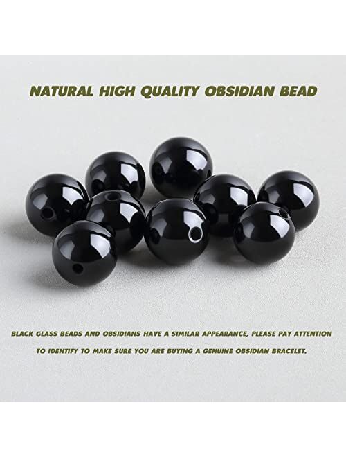 OAHERAS Triple Protection Crystal Bracelet Spiritual Healing for Men and Women - Natural Black Obsidian 8mm Stone Bead Energy Crystal Bracelet - Mens beaded bracelets - B