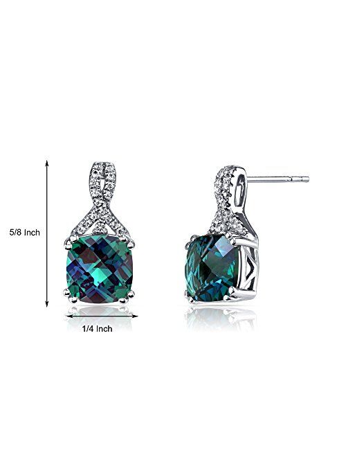 Peora Solid 14K White Gold Created Alexandrite and Genuine White Topaz Open Infinity Earrings for Women, Color-Changing 5 Carats total Cushion Cut 8mm, Hypoallergenic, Fr