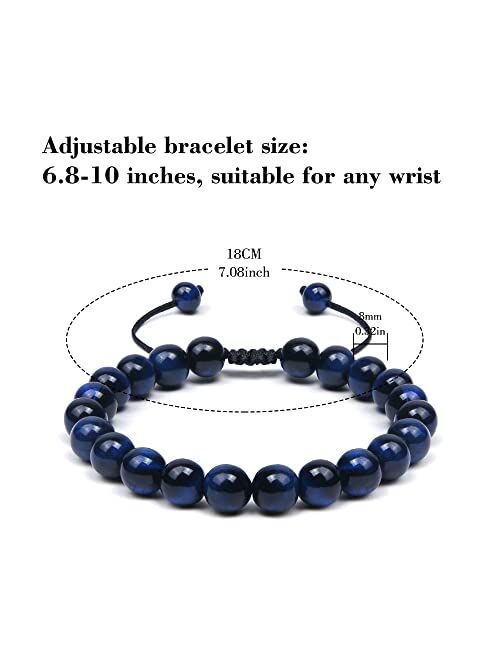 Generic Blue Tiger Eye Lava Beads Bracelet, 8mm Natural Rock Stone Chakra Essential Oil Diffuser Aromatherapy Bracelet, Stress Relief Yoga Adjustable Bracelet for Gifts f