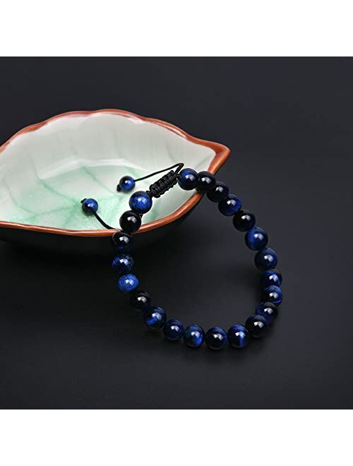 Generic Blue Tiger Eye Lava Beads Bracelet, 8mm Natural Rock Stone Chakra Essential Oil Diffuser Aromatherapy Bracelet, Stress Relief Yoga Adjustable Bracelet for Gifts f
