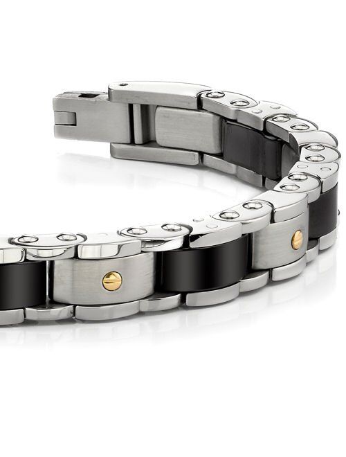 Peora Heavy Duty Surgical Grade Stainless Steel Two-Tone Link Bracelet for Men, Brushed Matte Finish, 8.5 inches