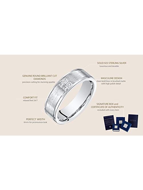 Peora Mens Genuine Diamond Wedding Ring Band Sterling Silver Comfort Fit Brushed Matte Sizes 8 to 14