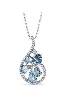 Swiss Blue Topaz Dewdrop Pendant Necklace for Women 925 Sterling Silver, Natural Gemstone Birthstone, 2.50 Carats total Teardrop Pear Shape 6x4mm, with 18 inch Chai