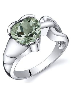 Green Amethyst Heart Ring in Sterling Silver, Love Knot Solitaire Design, 1.50 Carats, Comfort Fit, Sizes 5 to 9