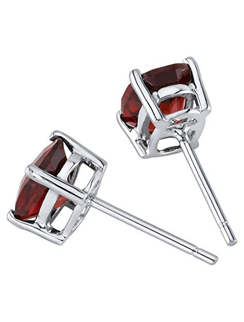 Peora Solid 14K White Gold Garnet Earrings for Women, Genuine Gemstone Birthstone Solitaire Studs, Hypoallergenic 7x5mm Oval Shape, 2 Carats total, Friction Back