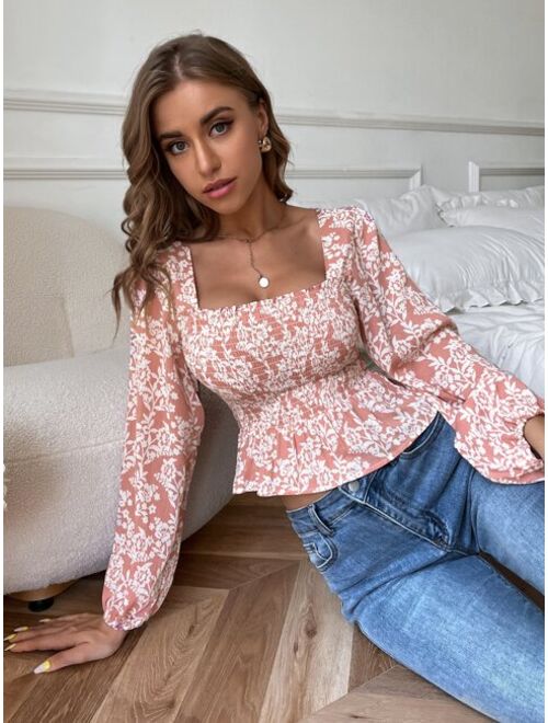 SHEIN Frenchy Allover Floral Shirred Front Blouse