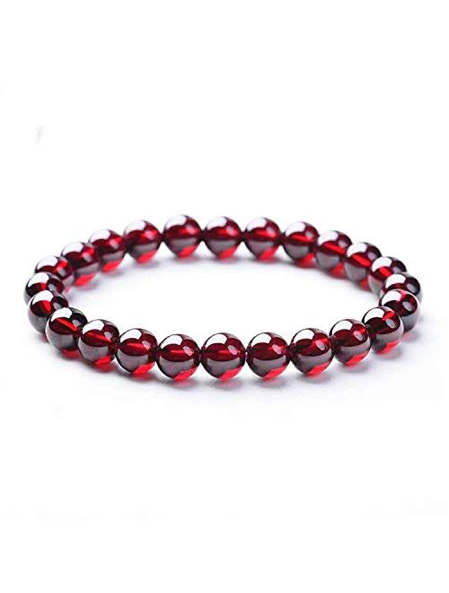 Muko Gemstone Genuine Natural Red Garnet Gemstone Crystal Clear Round Beads Women Men Bracelet 7-10mm AAAA