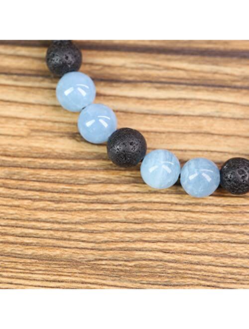 AMORWING Semi Precious Gems Lava Aquamarine Stones Mala Bracelet