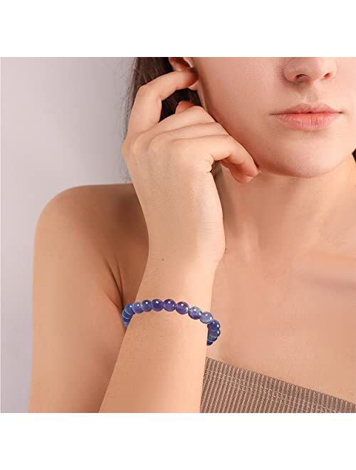 Crystal Vibe 8mm Beads Aquamarine Bracelet for Women Men - Real Aquamarine Crystal Healing Stone Bracelet for Calming Energy and Wisdom