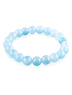 Pura Esprit Natural Aquamarine Bracelet For Men Women - Handmade Beads Stretch Crystals Bracelet - Real Gem Semi Precious Gemstone Bring Positive Energy - Soothing Healin
