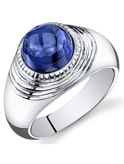 Mens 6.50 Carats Created Sapphire Ring Sterling Silver Rhodium Nickel Finish Sizes 8 to 13