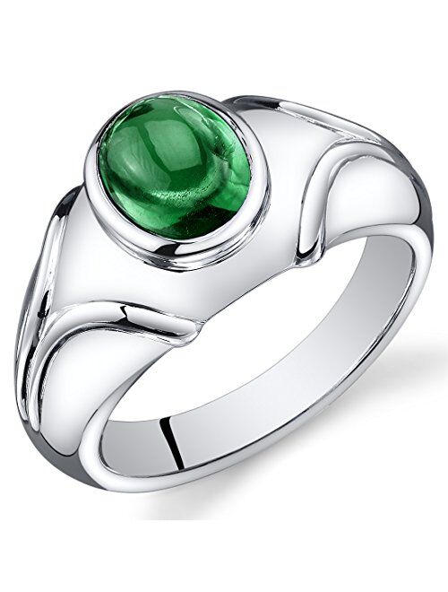 Peora Mens Simulated Emerald Ring Cabochon 2.50 Carats Sterling Silver Sizes 8 To 13