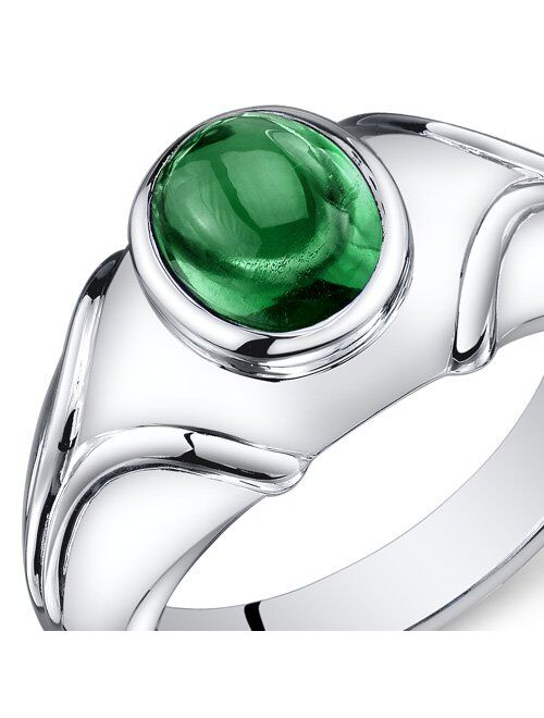 Peora Mens Simulated Emerald Ring Cabochon 2.50 Carats Sterling Silver Sizes 8 To 13