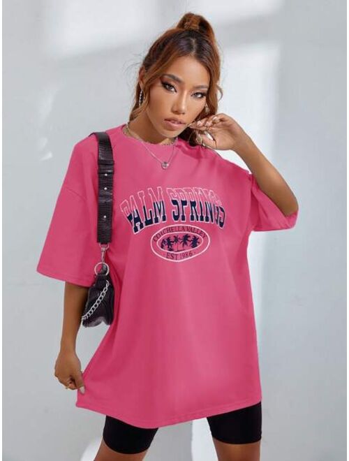 SHEIN EZwear Letter Graphic Drop Shoulder Tee