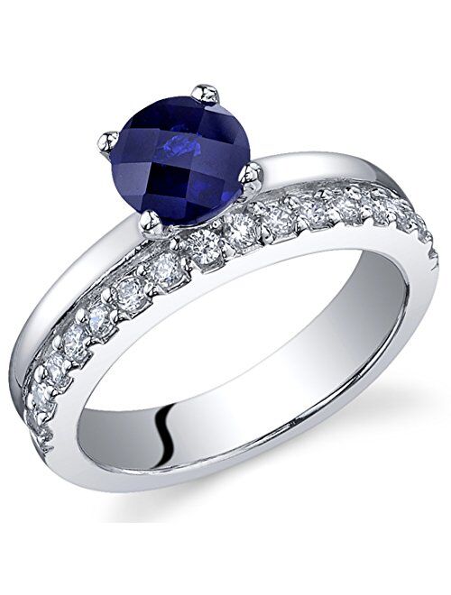 Peora Created Blue Sapphire Ring in Sterling Silver, Illusion Tandem Design, Round Shape Solitaire, 6mm, 1.25 Carats, Comfort Fit, Sizes 5 to 9