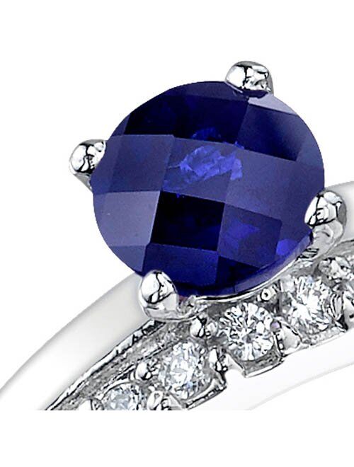 Peora Created Blue Sapphire Ring in Sterling Silver, Illusion Tandem Design, Round Shape Solitaire, 6mm, 1.25 Carats, Comfort Fit, Sizes 5 to 9