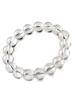 Gfsdjalkj Natural Stones White Clear Quartz Crystal Bracelet Crystal Quartz Round Bead Suitable for Men Women Bracelet Gift Lucky Jewelry (Metal Color : 14mm Beads)