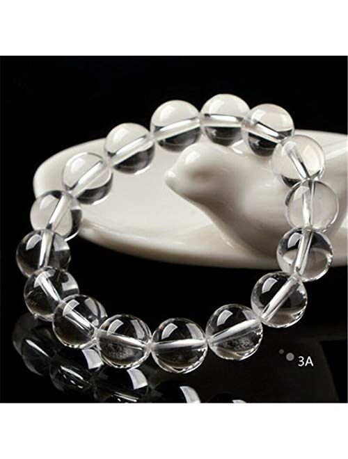 Gfsdjalkj Natural Stones White Clear Quartz Crystal Bracelet Crystal Quartz Round Bead Suitable for Men Women Bracelet Gift Lucky Jewelry (Metal Color : 14mm Beads)