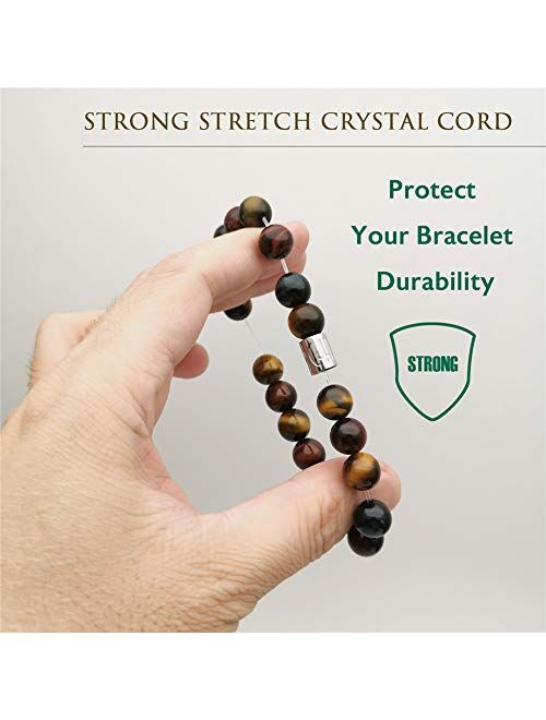 Morchic 10mm Natural Stone Mens Stretch Bracelet, Genuine Energy Semi Precious Gemstone Beads Classic Simple Design Birthday Gift 8 Inch