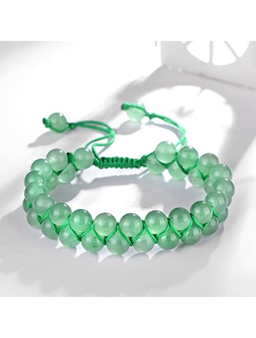 Sholly Protection Bracelet 8MM Green Aventurine Bracelet Healing Crystal Bracelet for Men Women Bring Prosperity Luck (8MM Green Aventurine/Double-Layer)