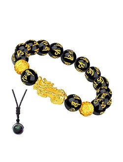 Zkzk Feng Shui Black Obsidian Wealth BraceletVietnamese Sagin Pixiu Character for Protection Can Bring Luck and ProsperitySuitable for Any Occasion,Unisex( Single Pixiu A
