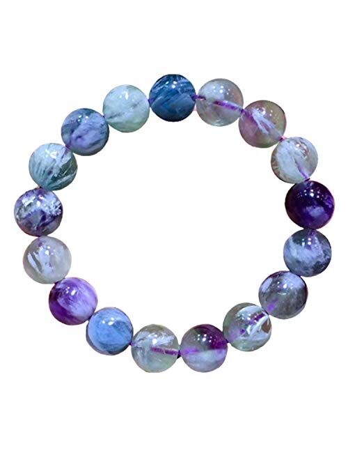 Muko Gemstone 12mm Natural Colorful Fluorite Feather Angel Crystal Clear Round Beads Women Rare Bracelet AAAAA